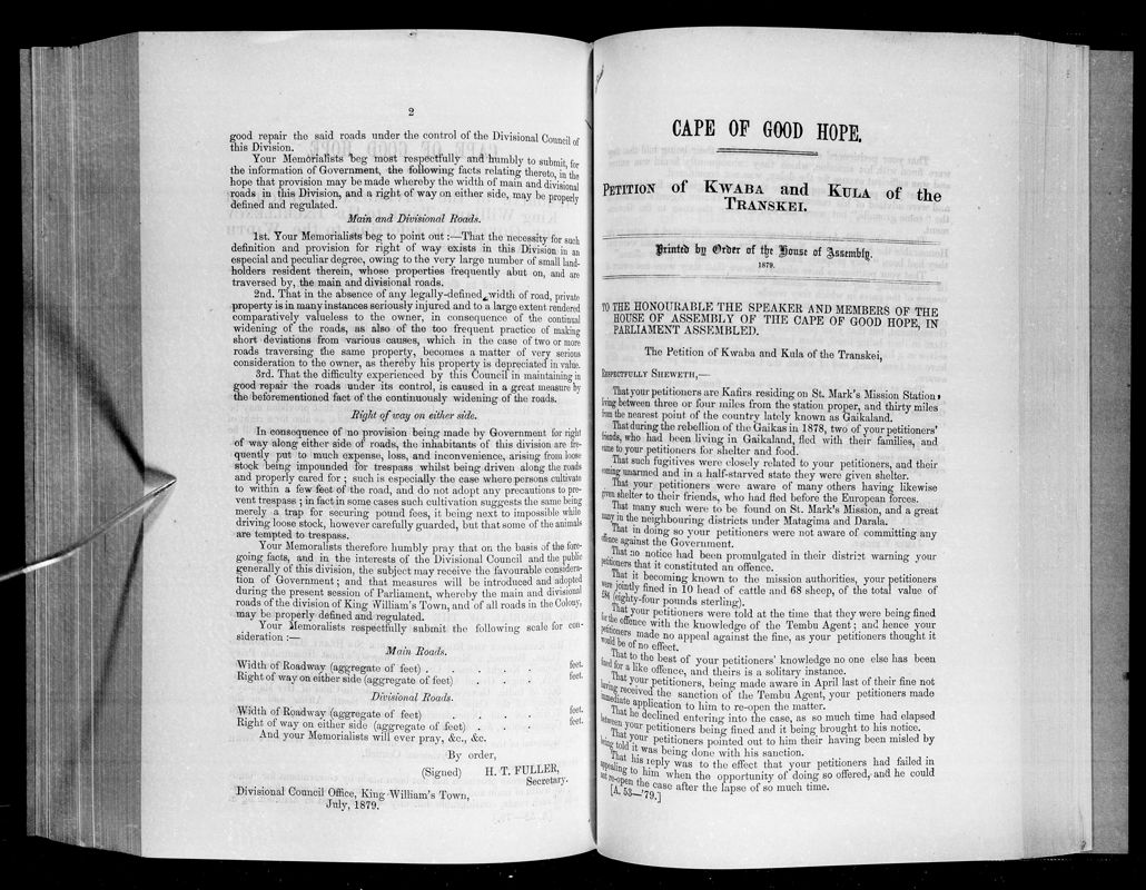 View document: Petition of Kwaba and Kula of The Transkei, 1879.