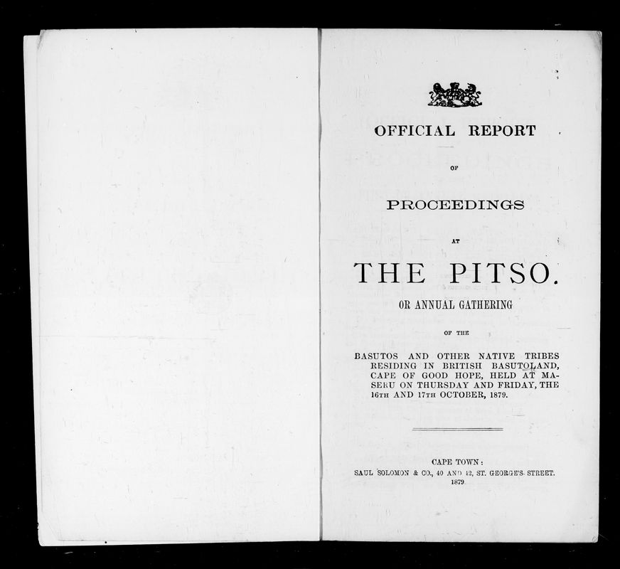 View document: Proceedings at The Pitso, 1879.