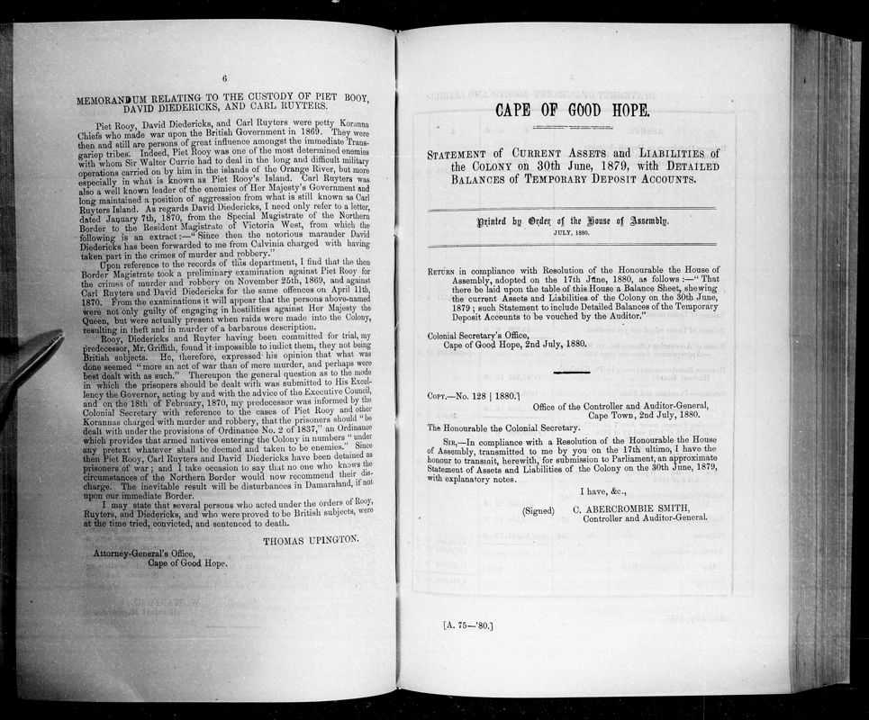 View document: Statement of Current Assets and Liabilties of The Colony on 30th June 1879, With Detailed Balances of Temporary Deposit Accounts.