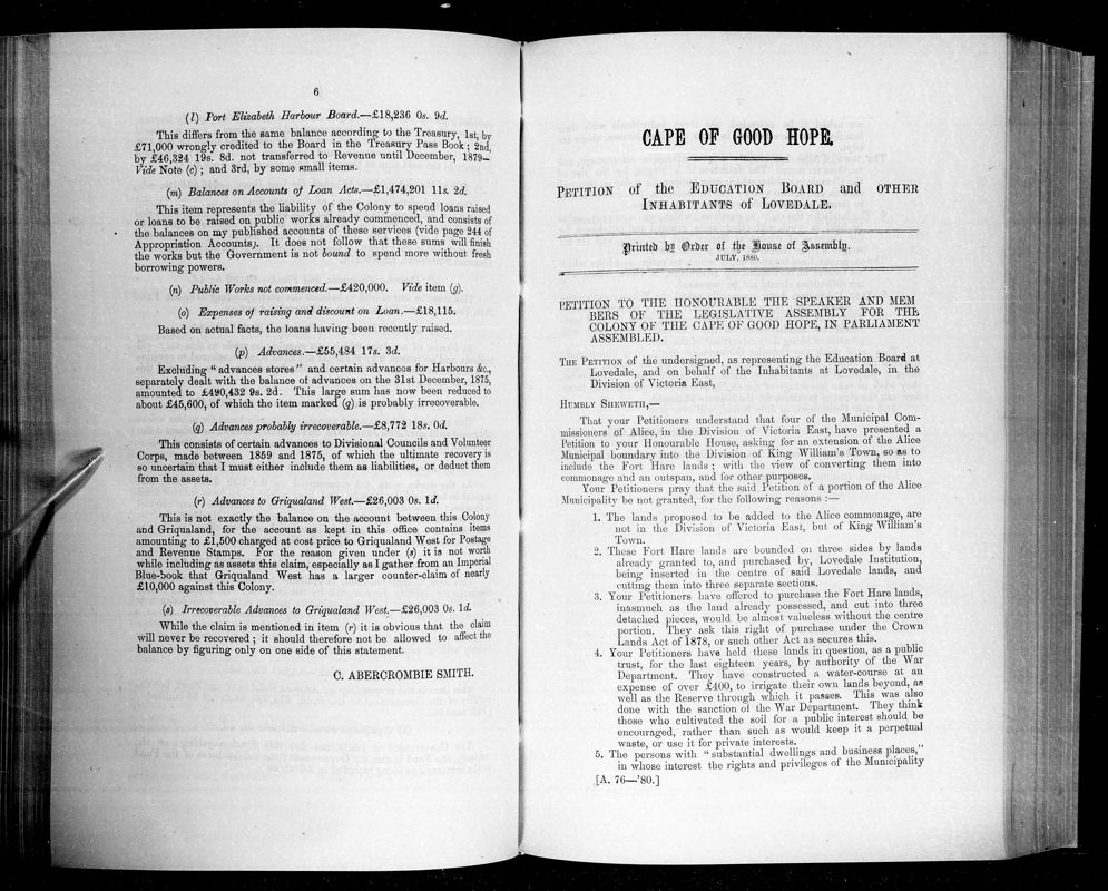 View document: Petition of The Education Board and Other Inhabitants of Lovedale, 1880.