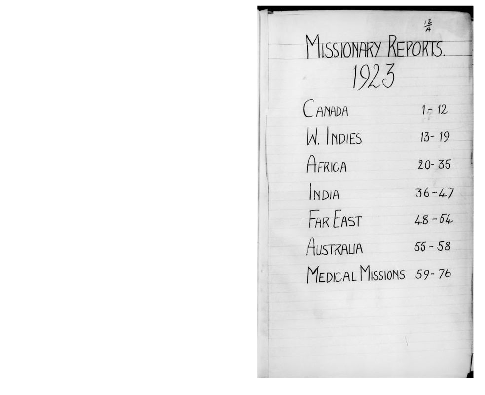 View document: Missionary reports, 1923-1924.