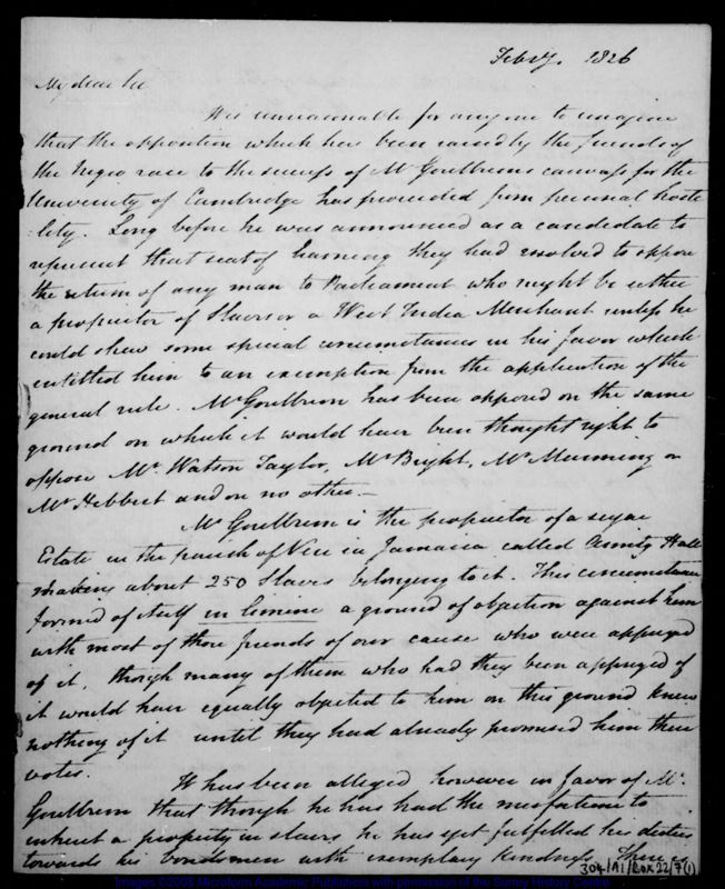 View document: Copy letters re opposition to Henry Goulburn's parliamentary candidature (Feb-May 1826).