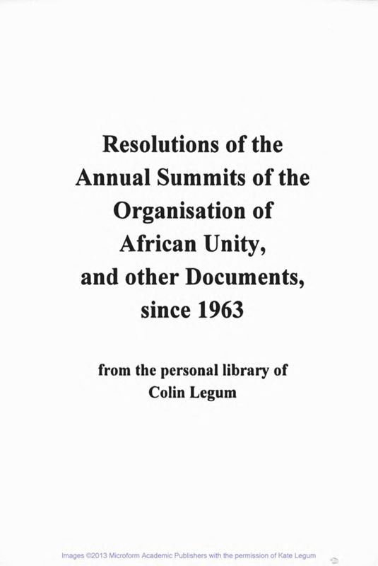 View document: Organisation of African Unity, Selected Resolutions, 1968-1988.