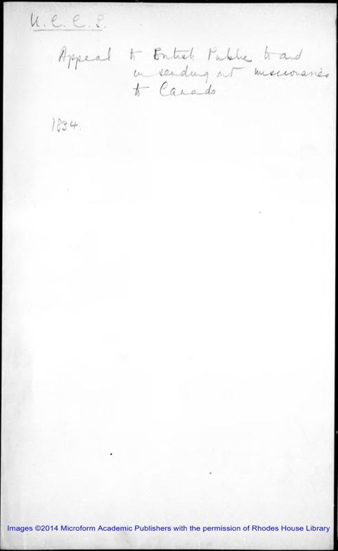 View document: Upper Canada Clergy Society miscellaneous papers, 1834-1840.