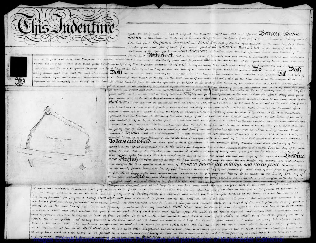 View document: Title deeds relating to a plot of land fronting the Manchester to Stockport Road in Kirkmanshulme.