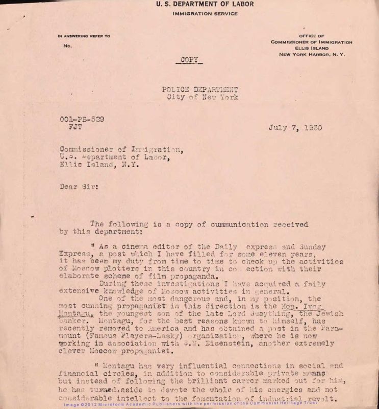 View document: Miscellaneous personal material on Montagu (i), 1930-1984.