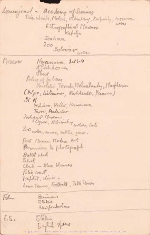 View document: Miscellaneous notes from Montagu’s trip to the Soviet Union, 1927.