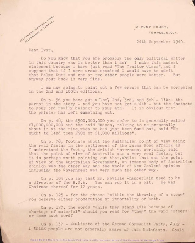 View document: Material related to Montagu’s ‘The Traitor Class’, 1940-1942.