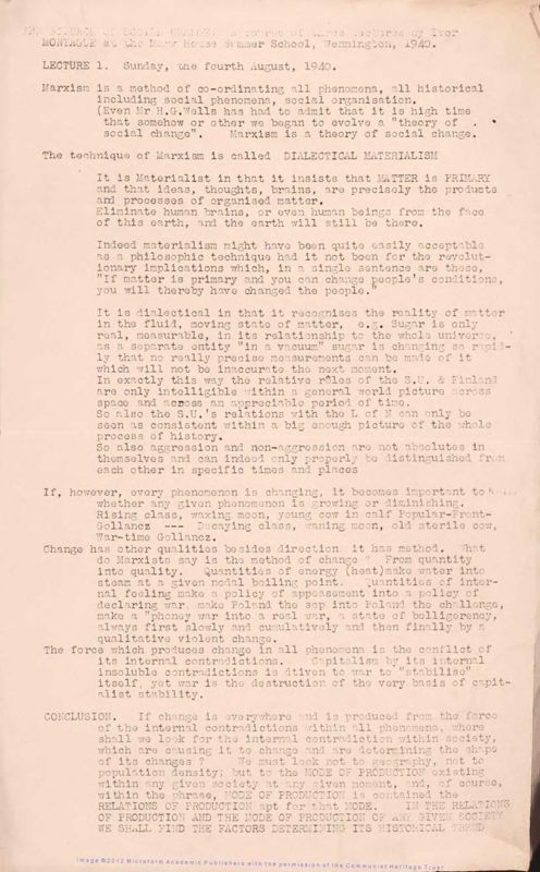 View document: ‘The Science of Social Change’ lectures, 1940.