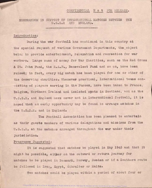 View document: Written material related to international relations, politics and sport, 1922-1953.