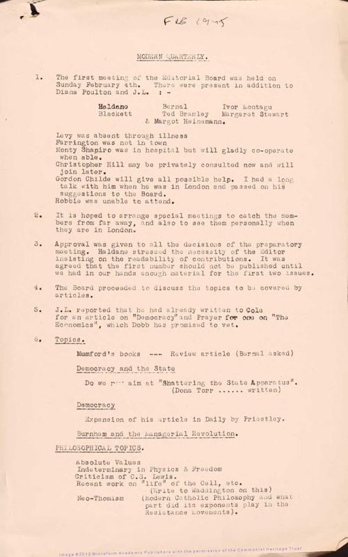 View document: Editorial files of Modern Quarterly, 1946-1953.