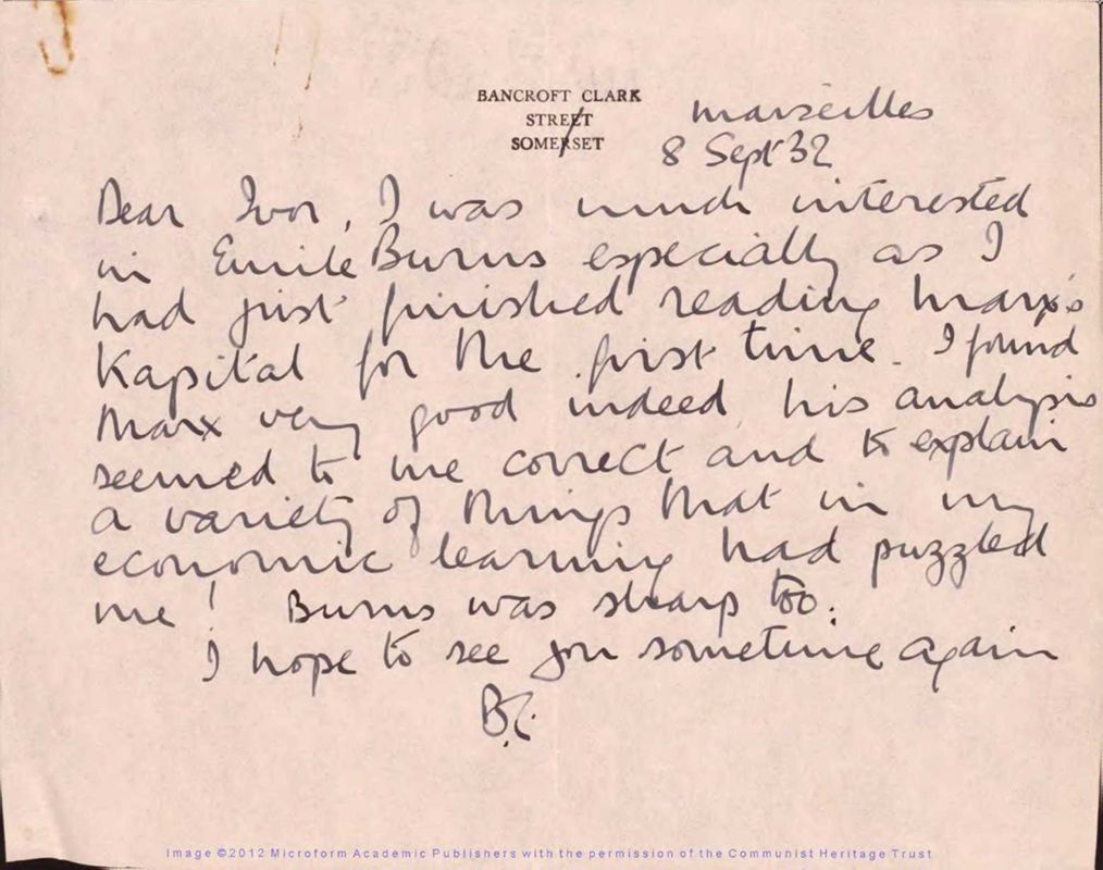 View document: Correspondence with Bancroft Clark, 1928-1932.