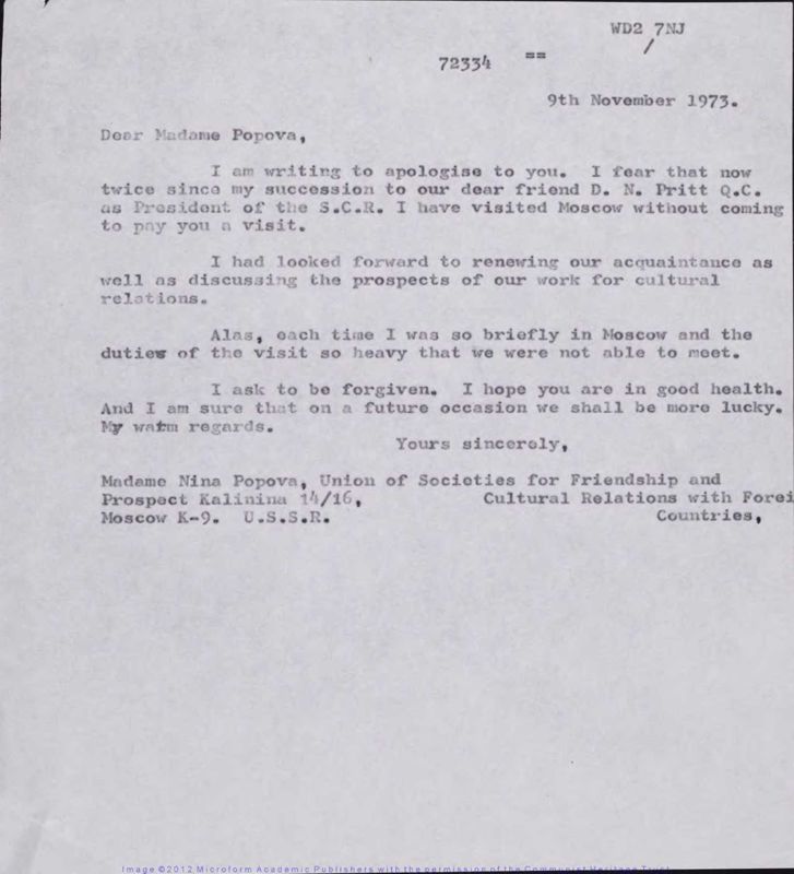 View document: Material relating to the Society for Cultural Relations with the USSR (ii), 1944-1973.