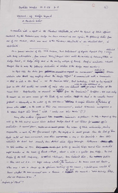 View document: Montagu’s writings on the Katyn massacre, 1952-1983.