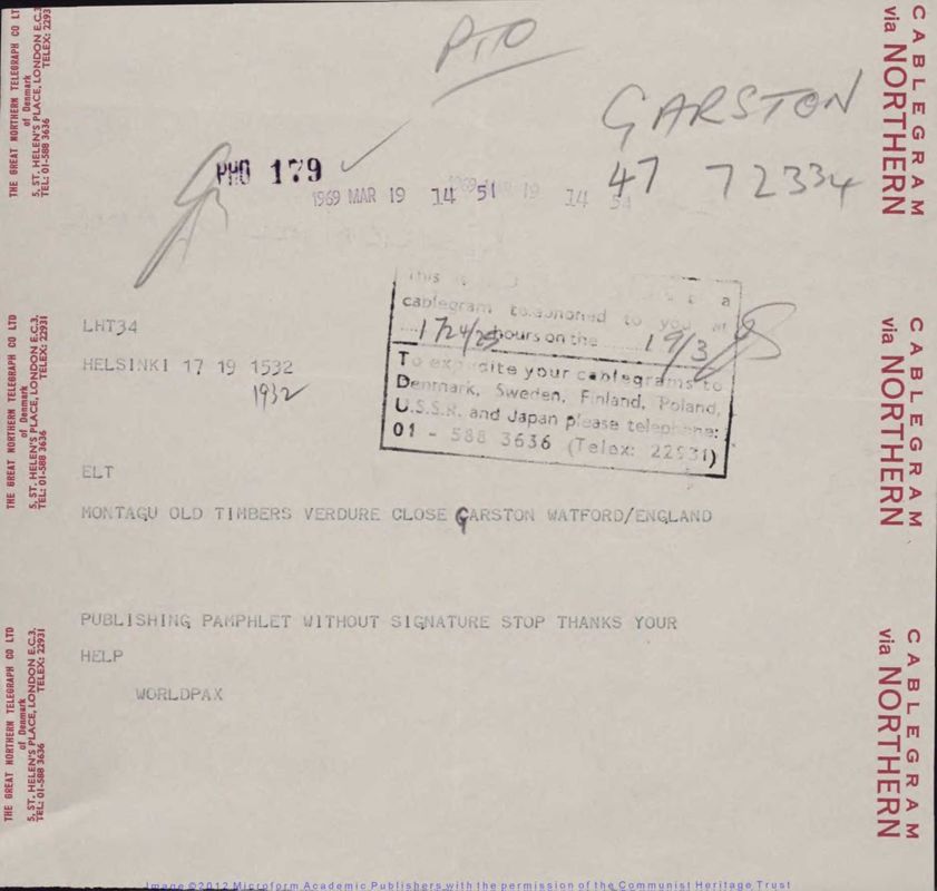 View document: Material relating to the British Peace Committee and World Peace Council, 1948-1976.