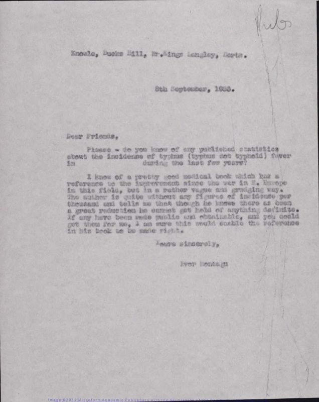 View document: Material on the prevalence of typhus in Eastern Europe, 1953.