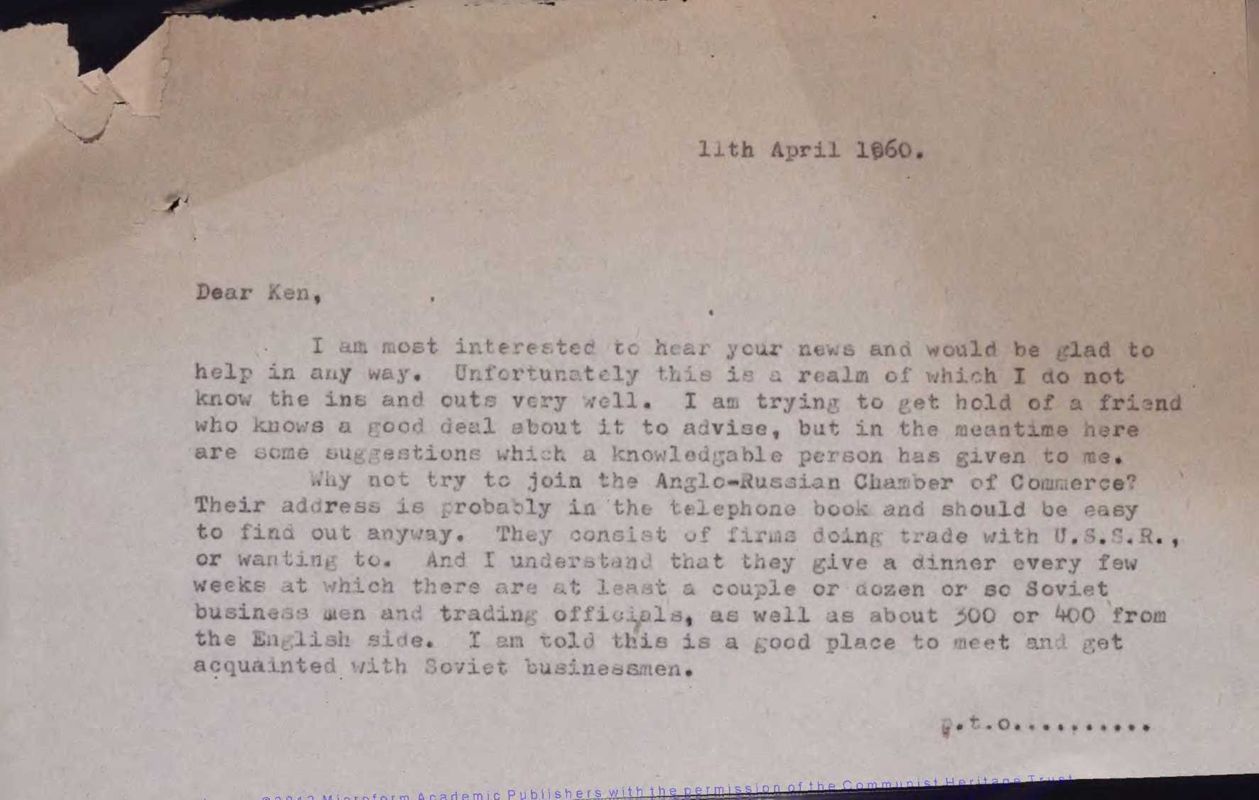View document: Miscellaneous correspondence relating to the Socialist-bloc (i), 1950-1970.