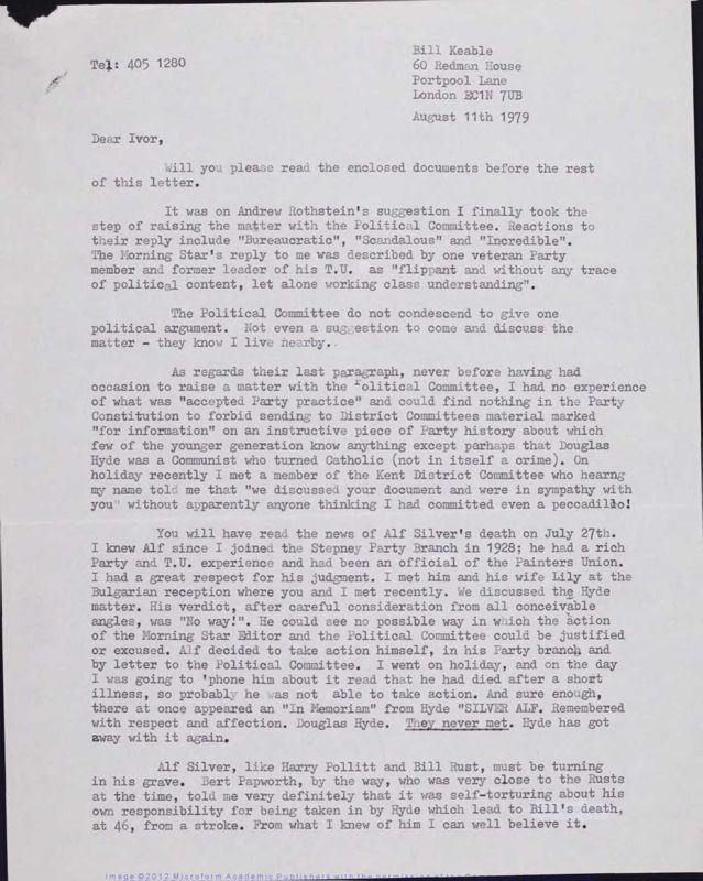 View document: Correspondence and strife regarding Douglas Hyde, 1979.