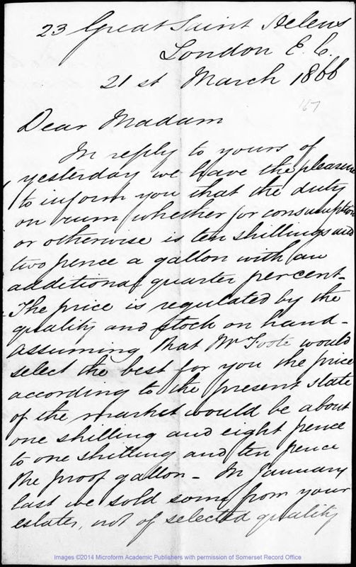 View document: Correspondence from London, Wells and Antigua, 1866-1867.