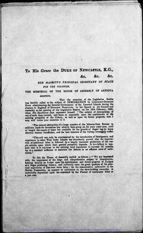 View document: Correspondence from Antigua, 1863.