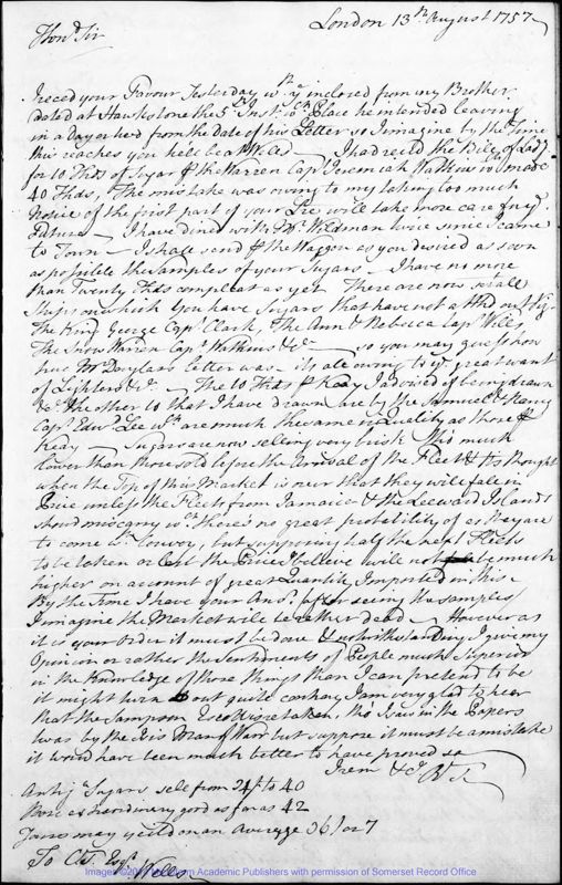 View document: Letterbook from England, 1757-1765.