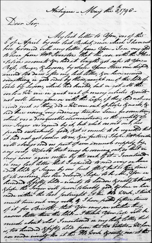 View document: Stores List and Correspondence, Antigua, 1796-1830.