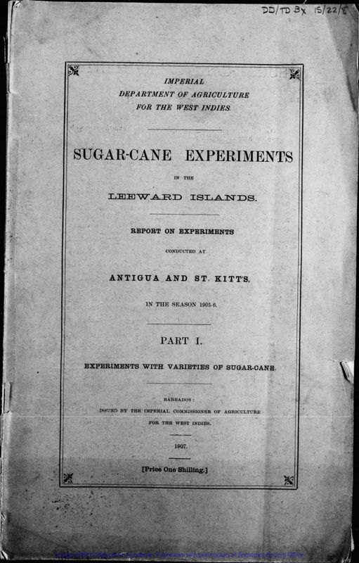View document: Sugar Cane Experiments in the Leeward Islands.