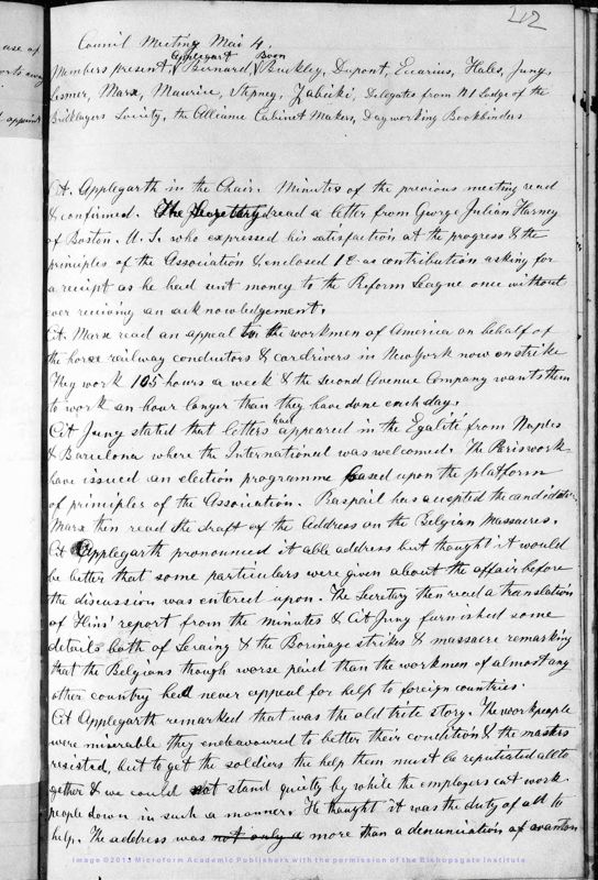 View document: International Working Men's Association 1869 and Miscellaneous.