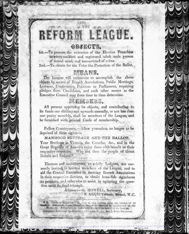 View document: Reform league papers with some press cuttings, May 1865 - Sept 1867.