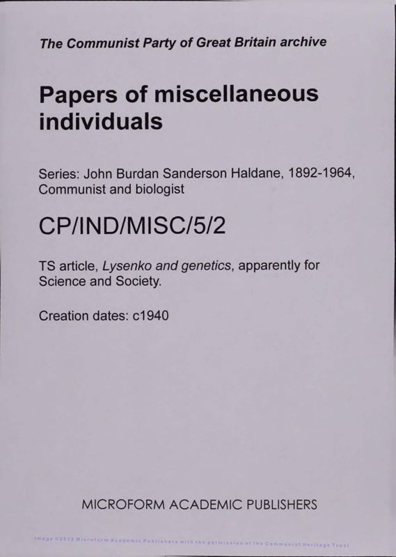 View document: J. B. S. Haldane and Andrew Rothstein papers, 1940-1977.