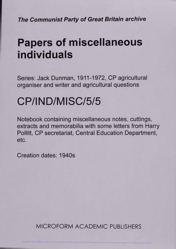 View document: Personal papers of Jack Dunman, c. 1939-1940.
