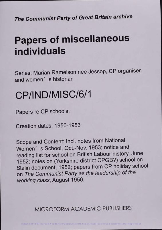 View document: Material from CPGB schools, 1950-1953.