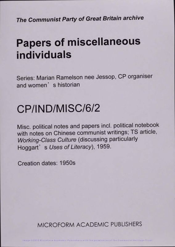 View document: Miscellaneous political notes, 1959.