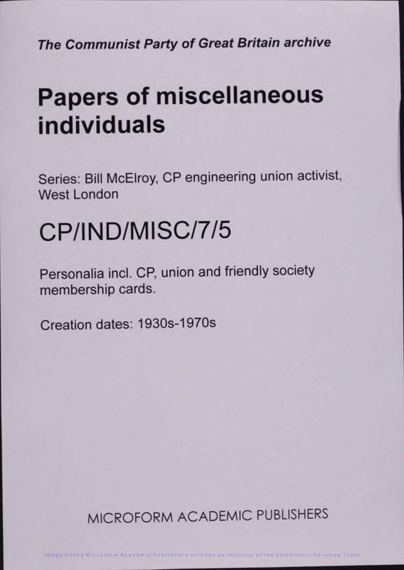 View document: Material related to Bill McElroy, 1958-1976.