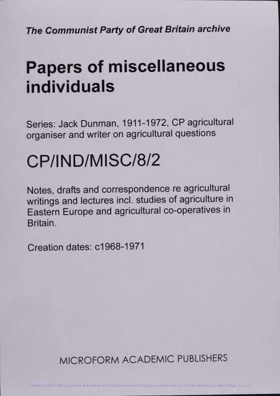 View document: Jack Dunman’s research on socialist agriculture and property, 1968-1972.