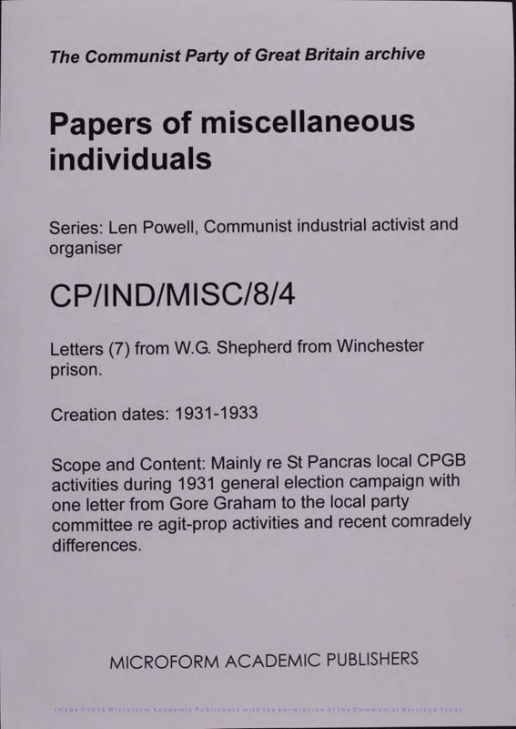 View document: Prison correspondence of Len Powell, 1931-1933.