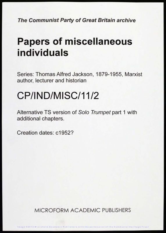 View document: Autobiographical material by Thomas Alfred Jackson (ii), 1953.