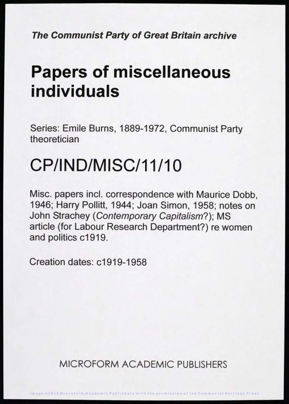 View document: Emile Burns, 1919-1958.