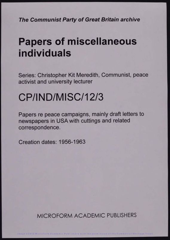 View document: Material related to Meredith’s peace work and editorial complaints, 1951-1963.