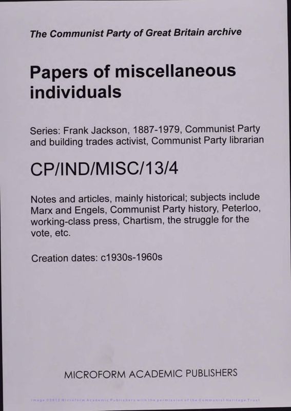 View document: Frank Jackson through trade unionism, 1915-1979.