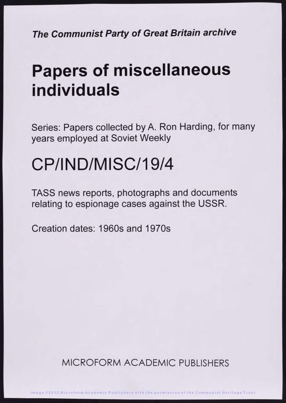 View document: A. Ron Harding and Soviet Weekly, c. 1927-1970s.