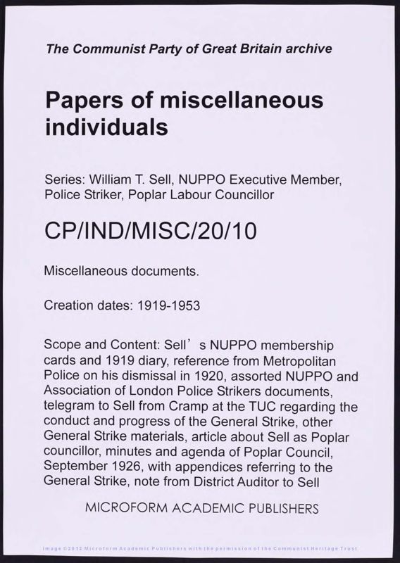 View document: Material related to William T Sell, 1919-1953.
