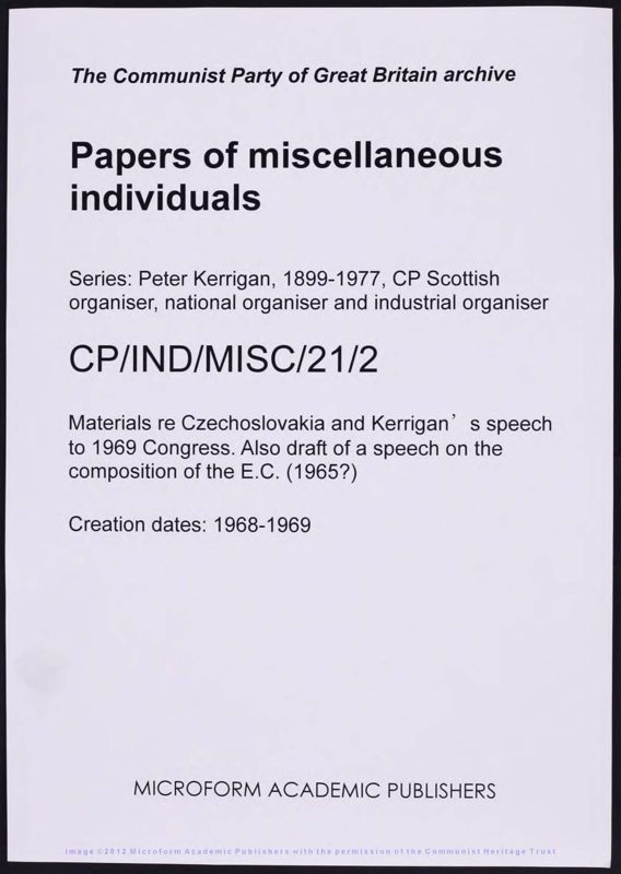 View document: Material related to Peter Kerrigan, 1916-1977.