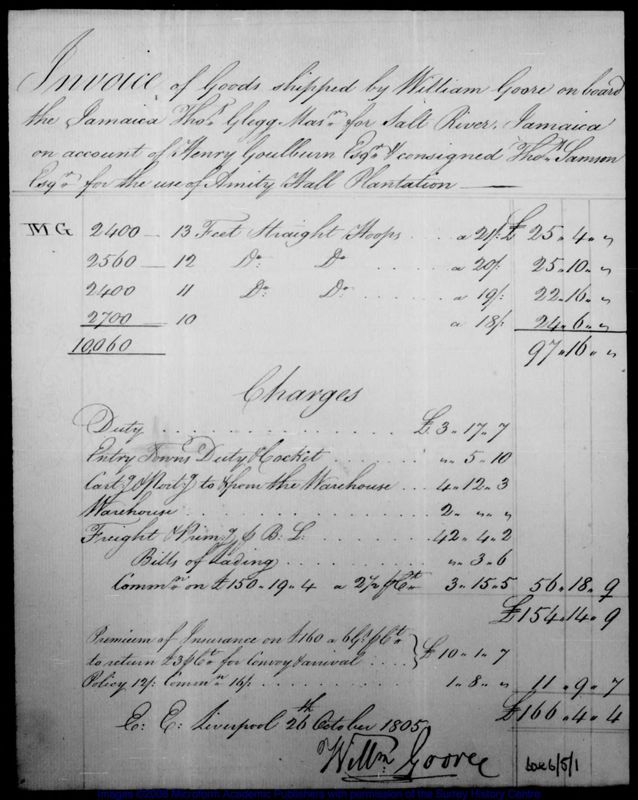 View document: Invoices for supplies and equipment (1805-1829).