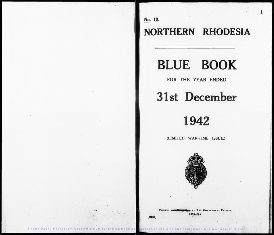 View document: Northern Rhodesia Blue Book 1942.