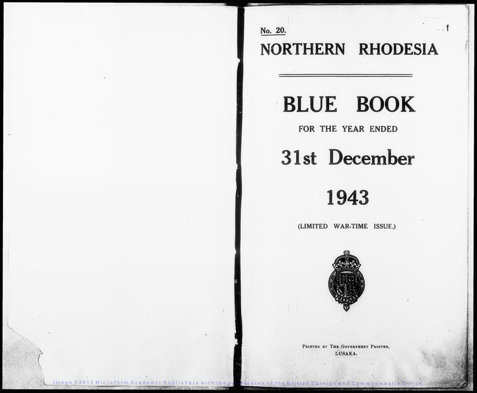 View document: Northern Rhodesia Blue Book 1943.