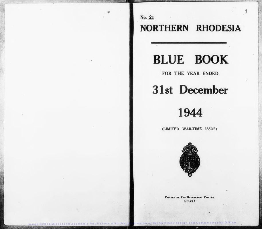 View document: Northern Rhodesia Blue Book 1944.