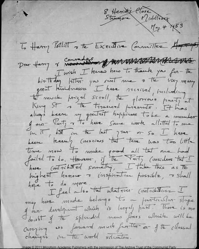 View document: Correspondence with Harry Pollitt and the Campbell brothers, 1953-1955.