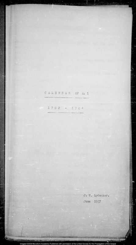 View document: Index to the A series letterbooks, 1702-1737.