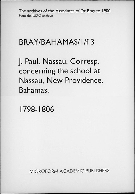 View document: From J. Paul concerning the school at Nassau. 1798-1806..